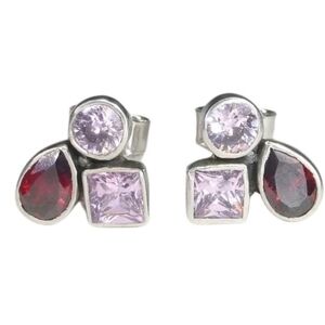 SILPADA P2743 925 STERLING SILVER POST EARRINGS HEARTS AFLUTTER CUBIC ZIR‎